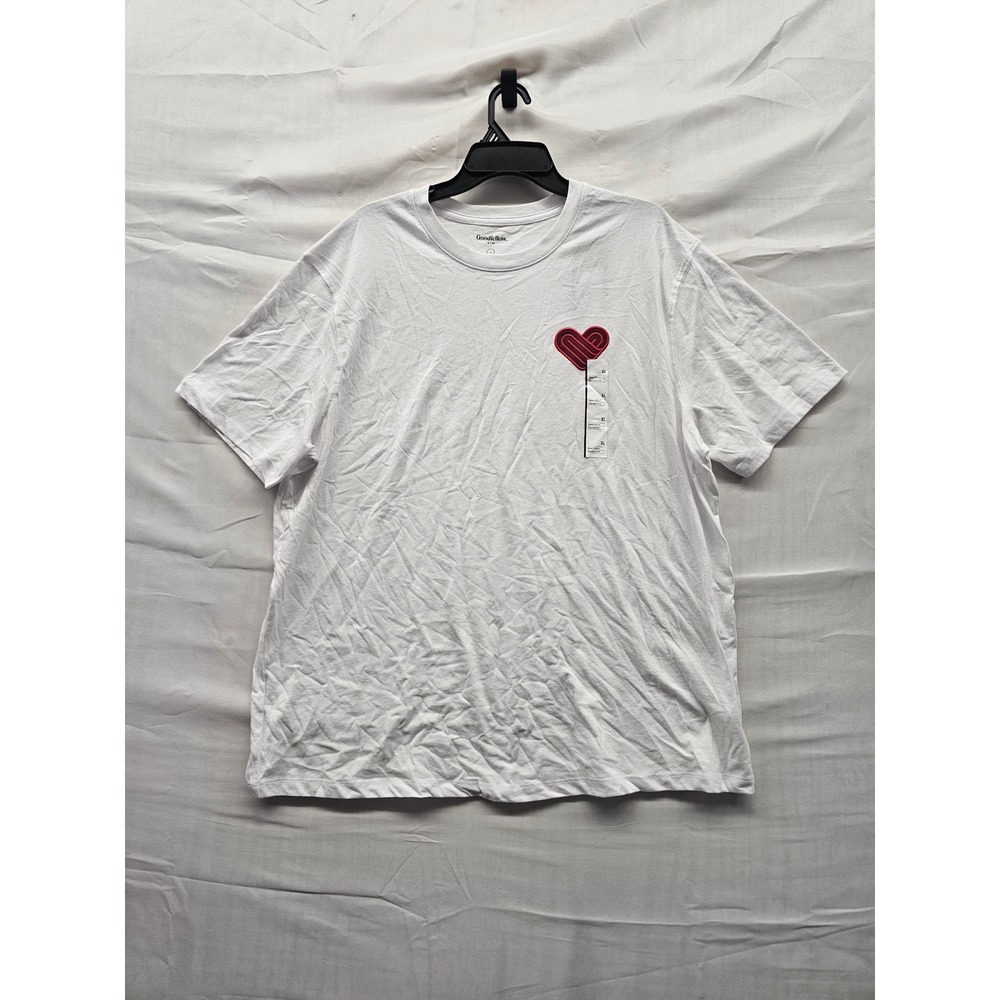 Goodfellow & Co Mens Heart Patch Short Sleeve T-Shirt White Cotton Blend Size XL